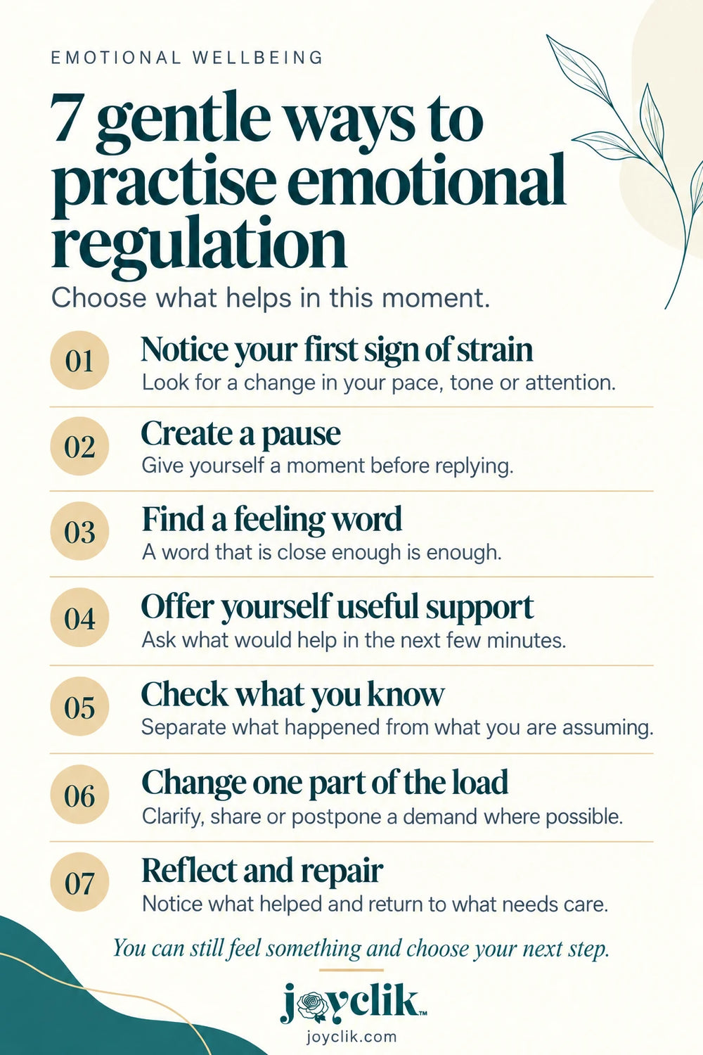 Emotional Regulation: What It Is and 7 Gentle Ways to Practise It — Practical takeaways from JoyClik™.
