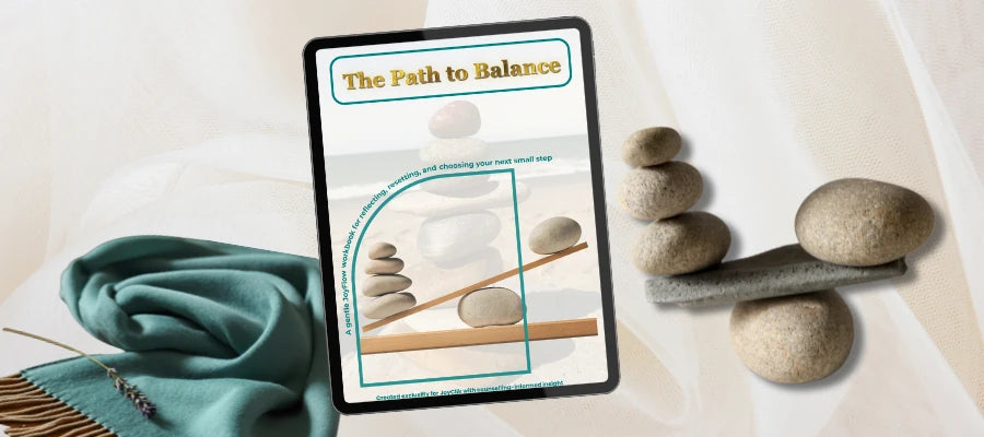 The Path to Balance workbook mockup with guided reflection pages