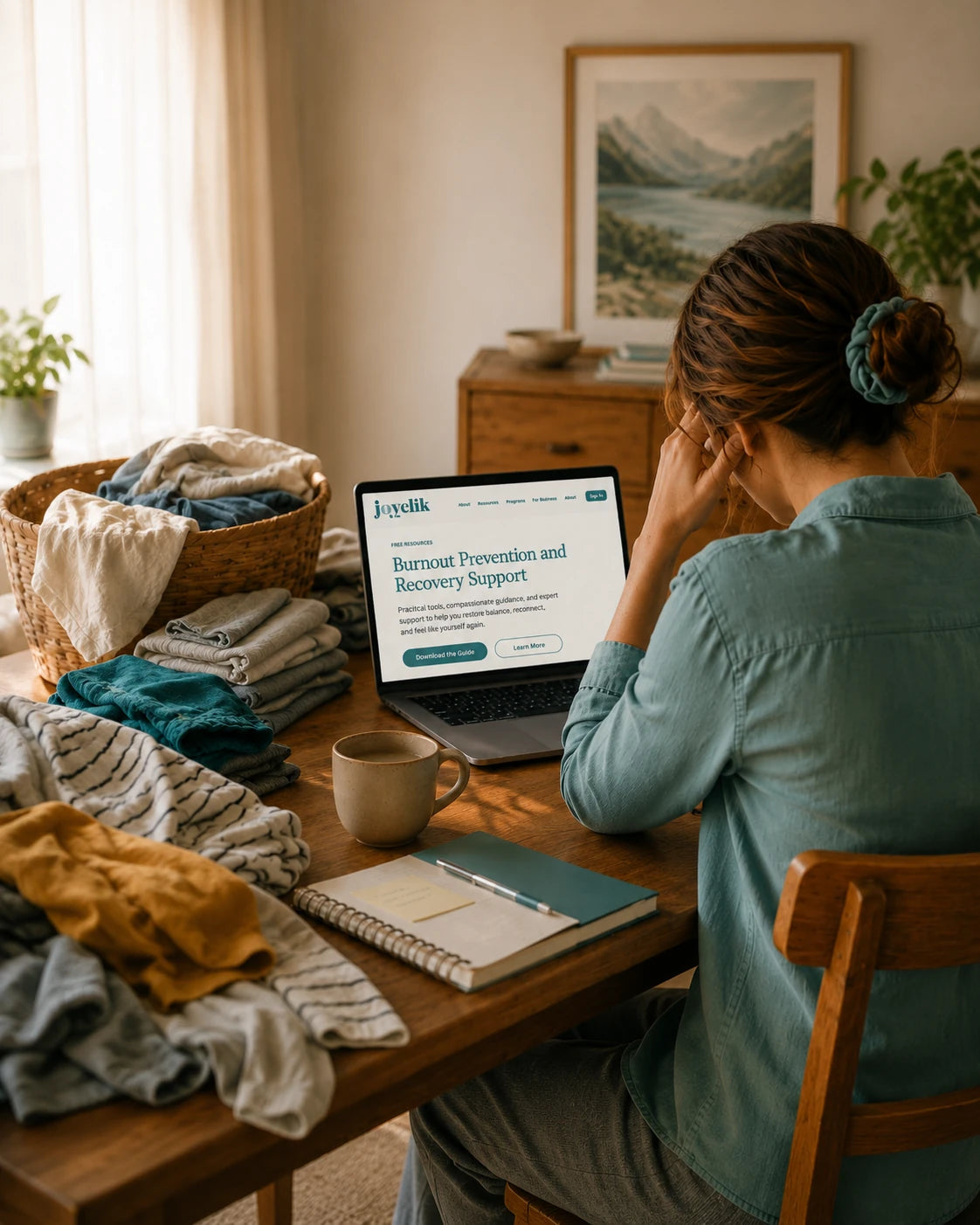 Calm JoyClik burnout prevention and recovery support workspace