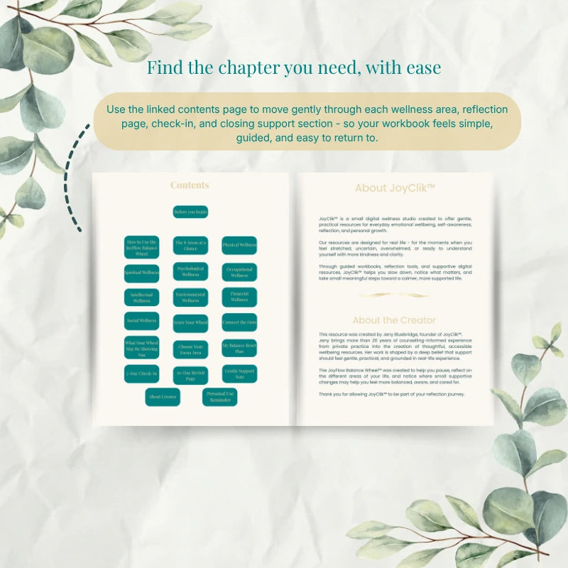 Linked contents page and creator pages inside The Path to Balance workbook