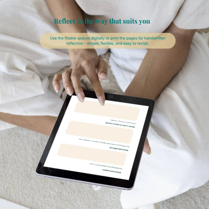 Fillable reflection page from The Path to Balance workbook shown on a tablet