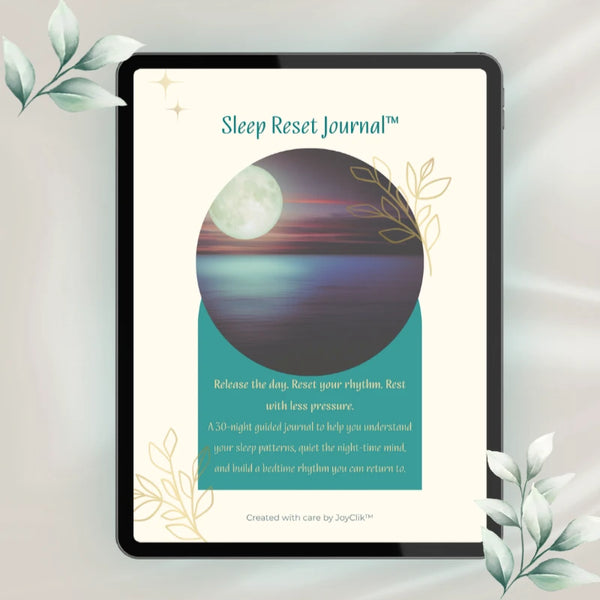 Sleep Reset Journal shown as a digital and printable 30-night journal