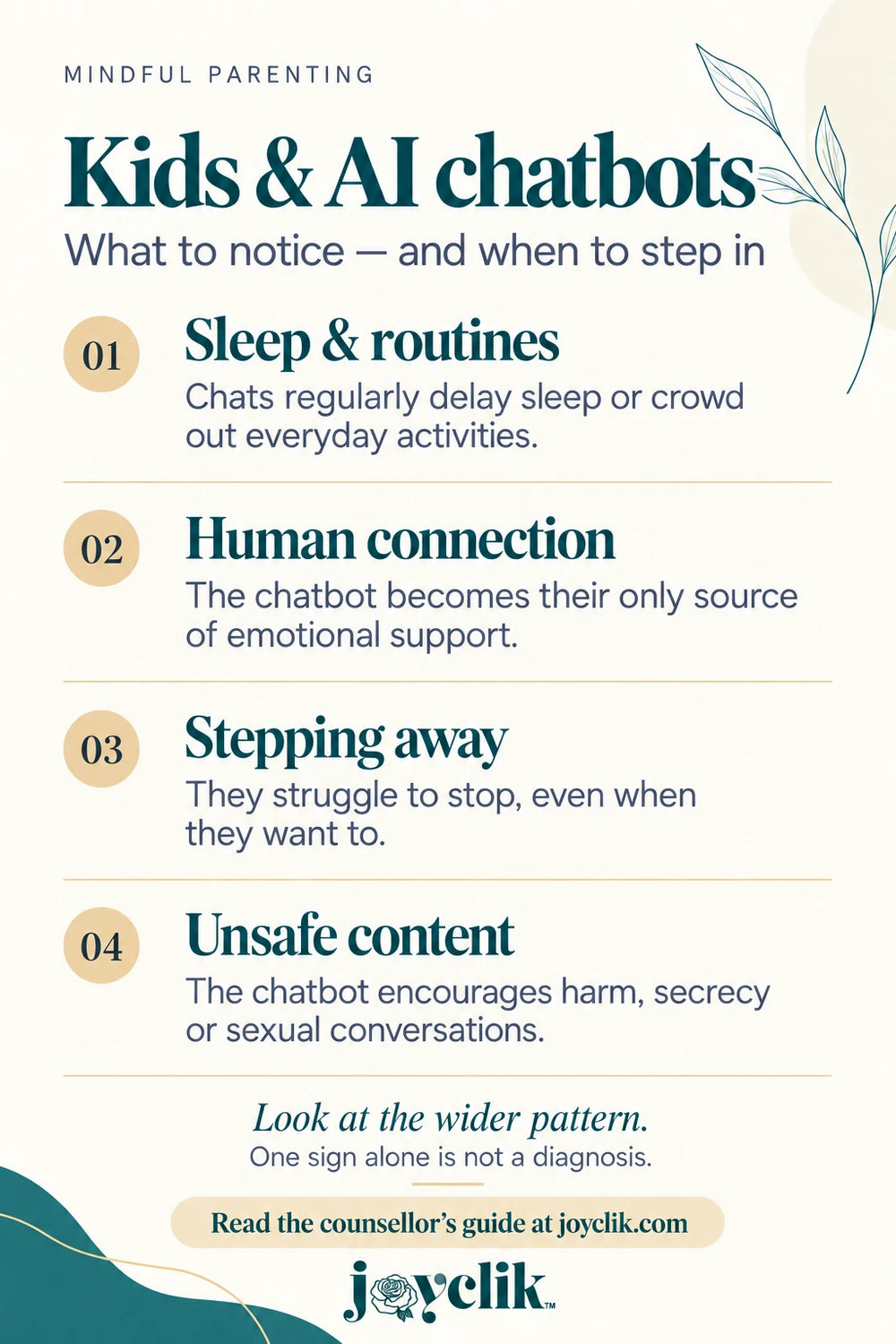 Raising Kids Alongside AI: A Counsellor’s Guide to Chatbots and Emotional Attachment — Practical takeaways from JoyClik™.